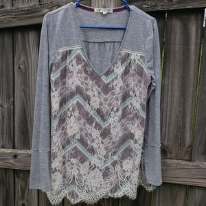 Grey Long sleeved V Neck shirt